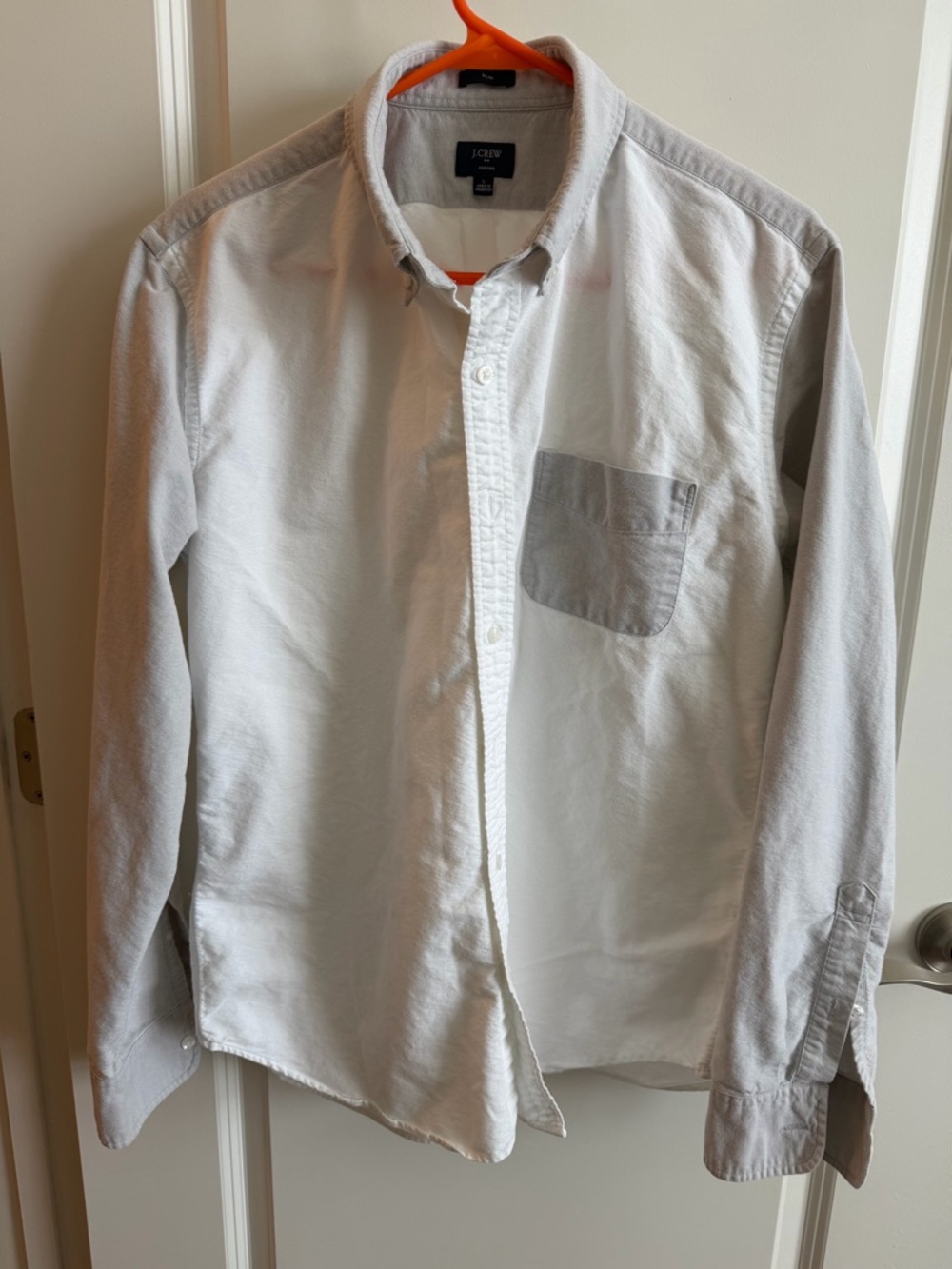 J. Crew Men’s Two-Tone Oxford Shirt in White and Light Gray Slim Fit Size L